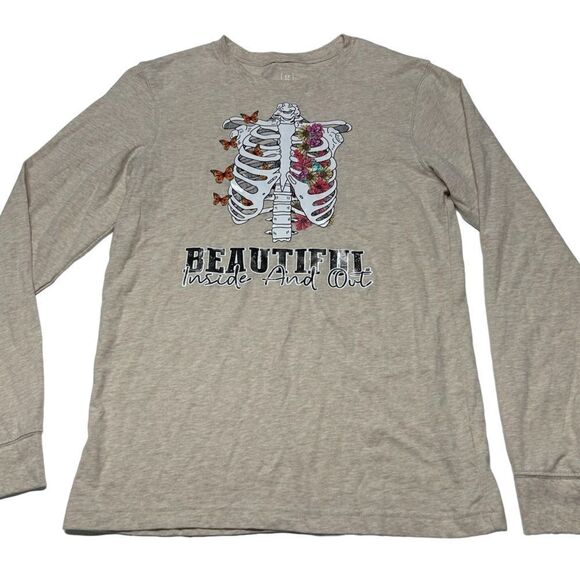 Beautiful Inside and Out Long Sleeve TShirt Decal Graphix Skeleton Ribs Floral - Picture 1 of 5